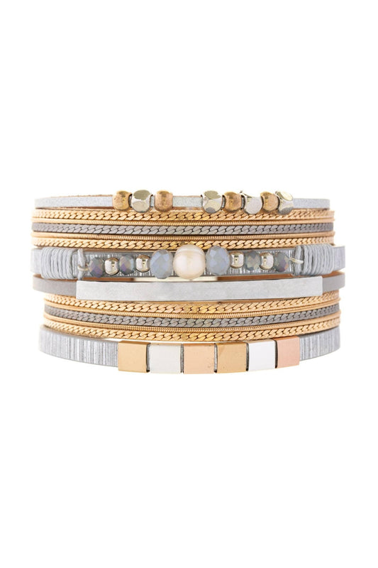 SAACHI - Metallic Beaded Bracelet: Silver