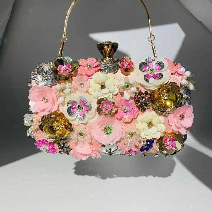 PEACH ACCESSORIES - K020 Floral Embellished Clutch Bag: Navy