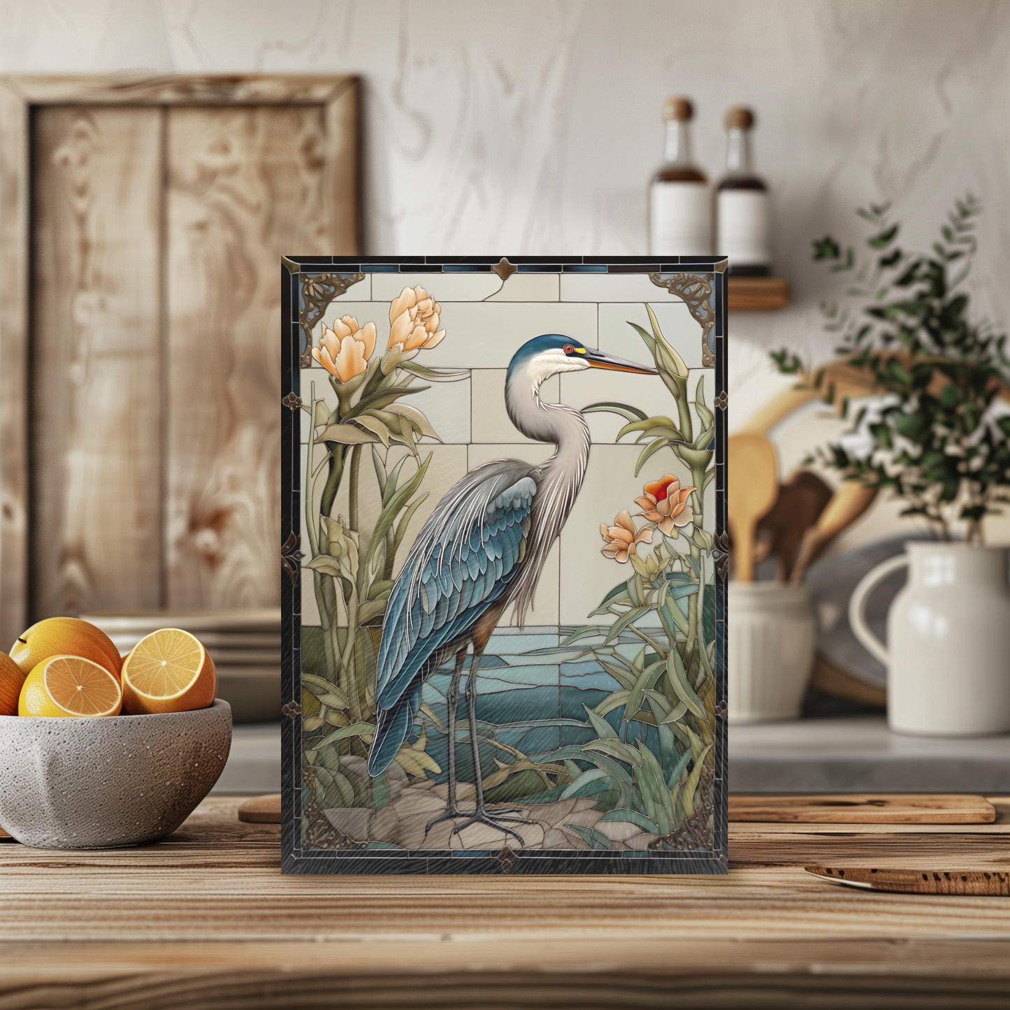 Fernville Creations - Blue Heron Tempered Glass Cutting Board, Charcuterie Board: 11 X 15 - Inch