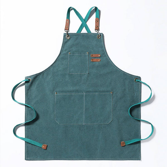 NINEXIS - CWAB3996_THICK CANVAS STAIN-RESISTANT DENIM APRON: GREEN / (OS) 1