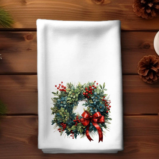 Fernville Creations - Holiday Fingertip Towel with Wreath Decor for Christmas