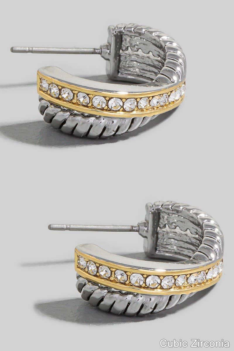 The Looks by Fame Accessories - Two Tone Cz Pave Layered Hoop Earrings: T