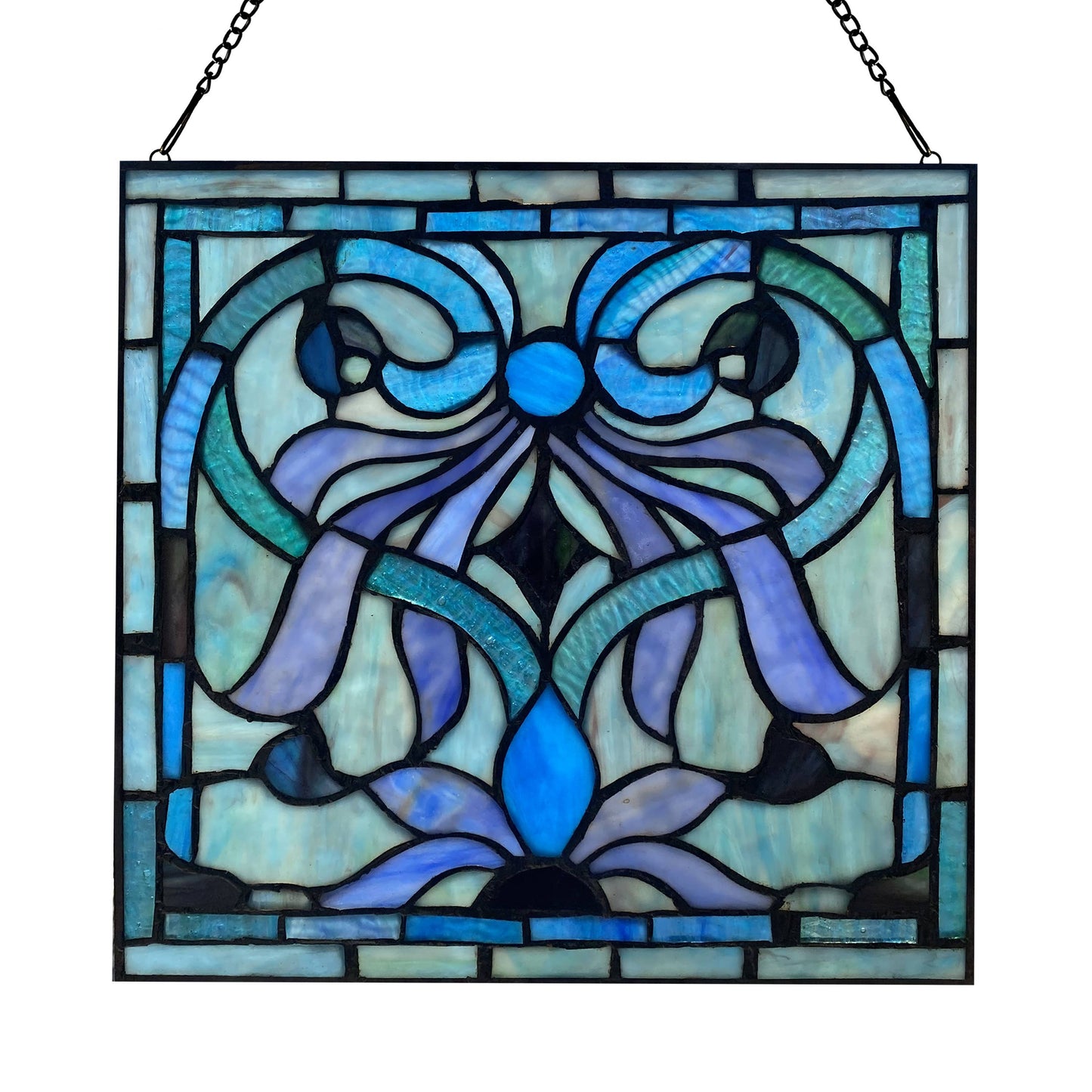 River of Goods - 12"H Ilsa Blue, Purple & Green  Stained Glass Window Panel