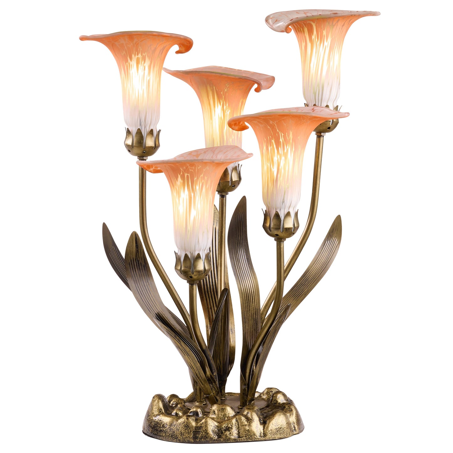 River of Goods - 20"H Peach Hand Blown Glass 5 Calla Lily Uplight Accent Lamp