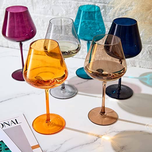 The Wine Savant /  Khen Glassware - Jewel Colored Crystal Wine Glass Set of 6