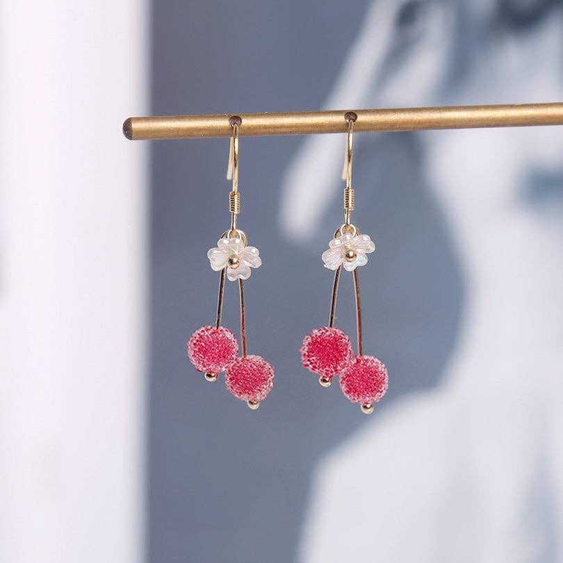 Haengseongworkshop - 18K Gold Plated S925 5mm Pink Chinese Bayberry Petal Ab Flower Earrings