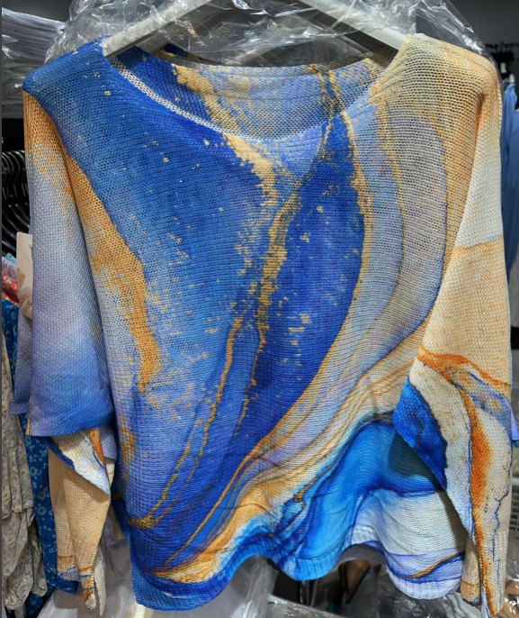 LOOWIE - C1010 Tie-dye Royal Blue  Round Knit Long Sleeves Sweater