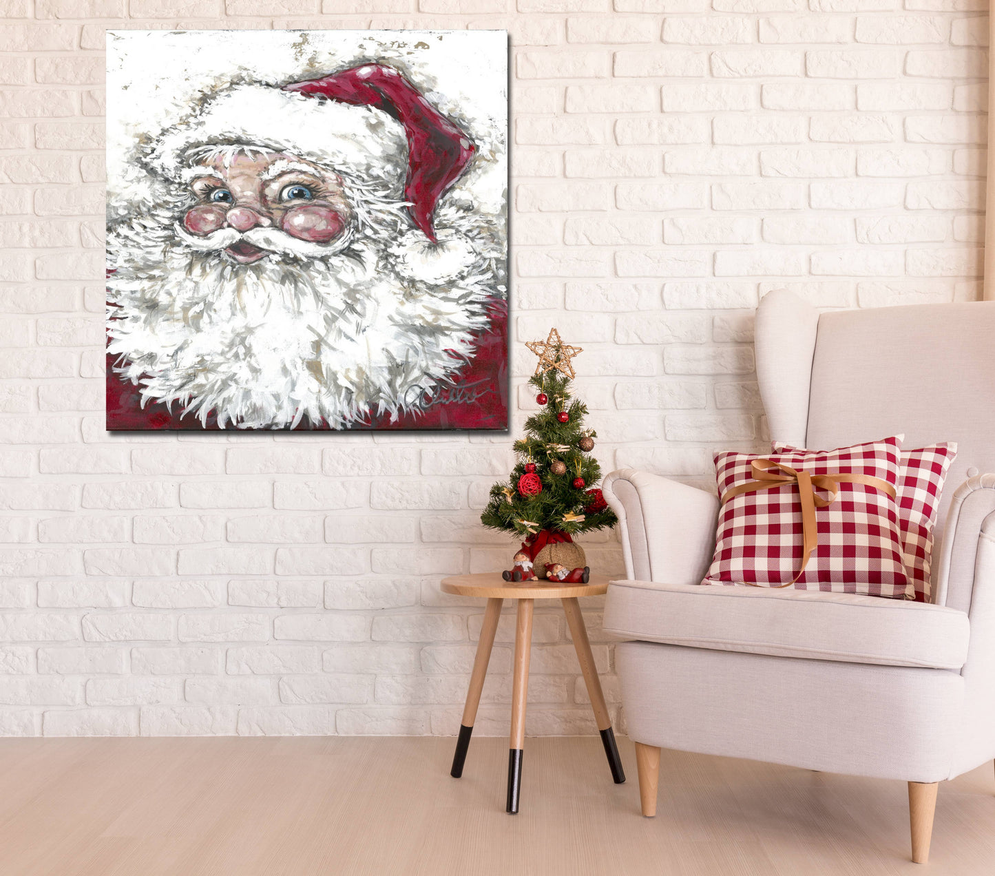 Rustic Nester - Santa Claus Christmas canvas art print, red and green decor: 16x20