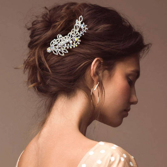 Sensibling Corp. - Round Stone Cluster Embellished Rhinestone Paved Hair Comb: AB,Silver