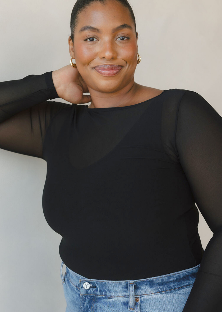 ELIETIAN - Sheer Long Sleeve Top: Curvy