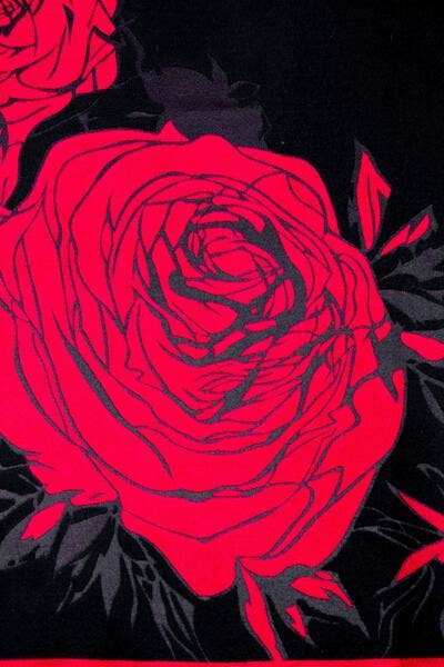 SAACHI - Fiore Reversible Rose Pattern Scarf: Red/Black