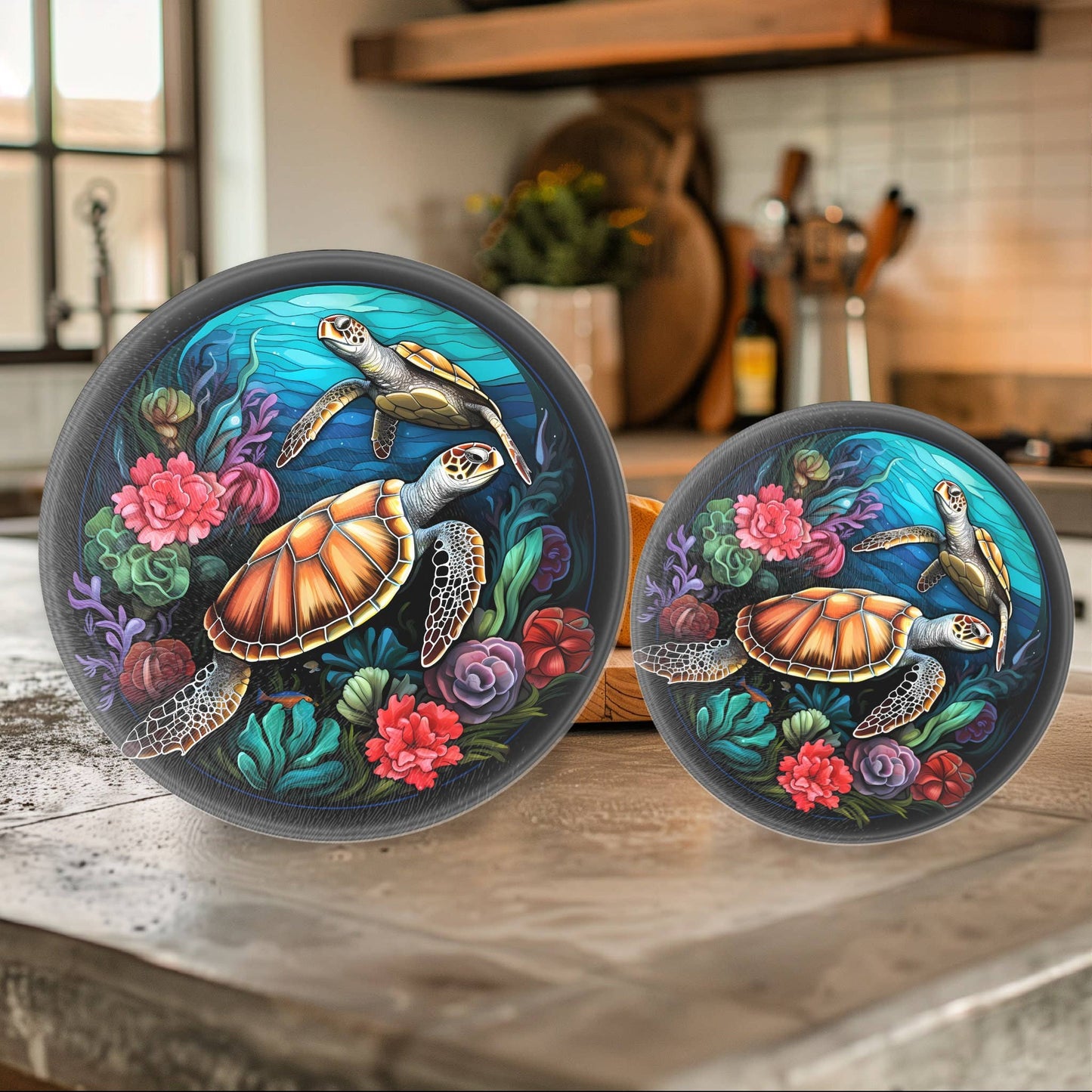 Fernville Creations - Turtle Tempered Glass Cutting & Serving Board: 12 Inch