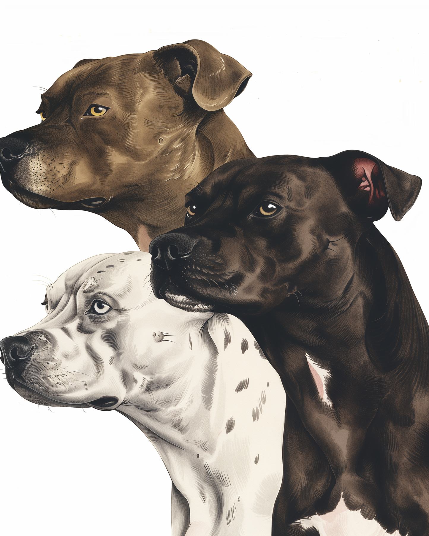Mowbi - Three Pitbulls 8"x10" Art Print