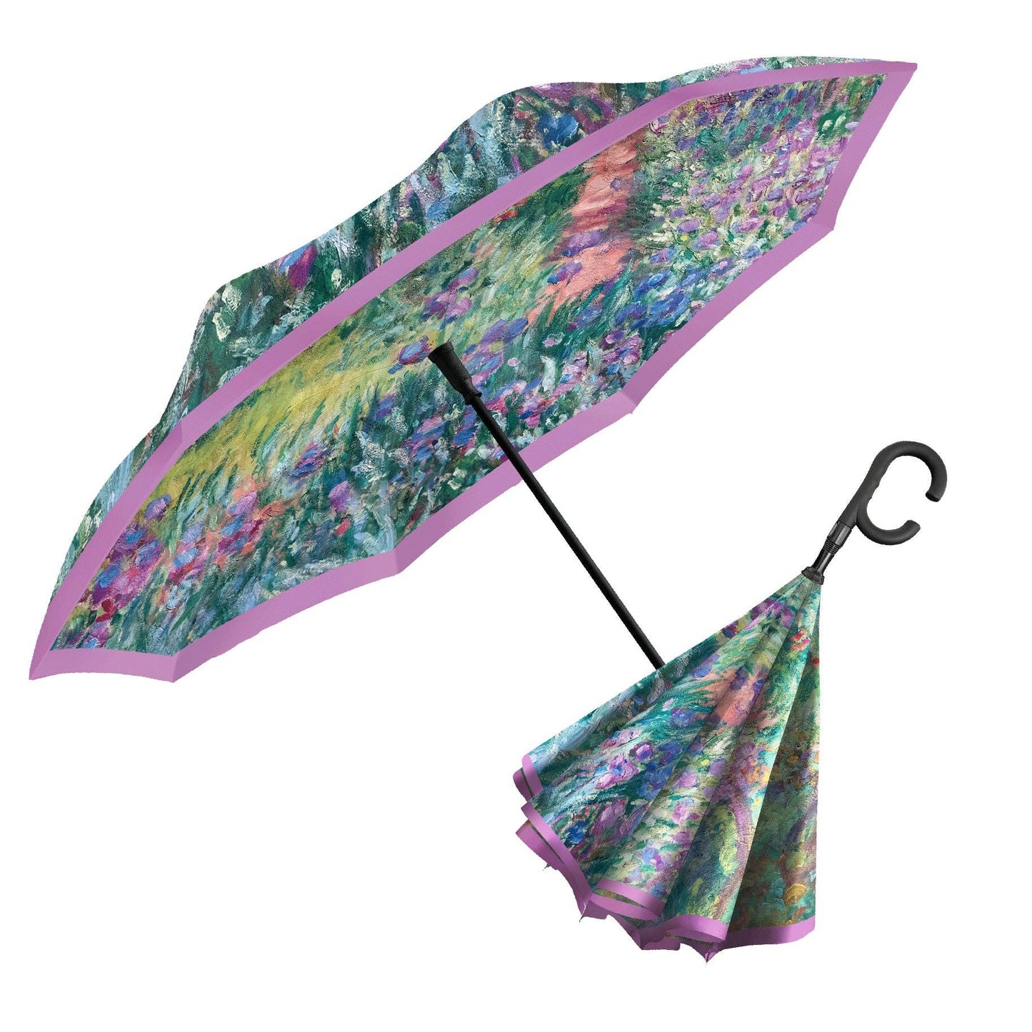 RainCaper - Monet Gardens at Giverny Reverse Inverted Umbrella – Hands-Free, Windproof Design