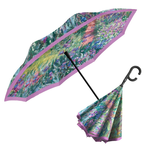 RainCaper - Monet Gardens at Giverny Reverse Inverted Umbrella – Hands-Free, Windproof Design