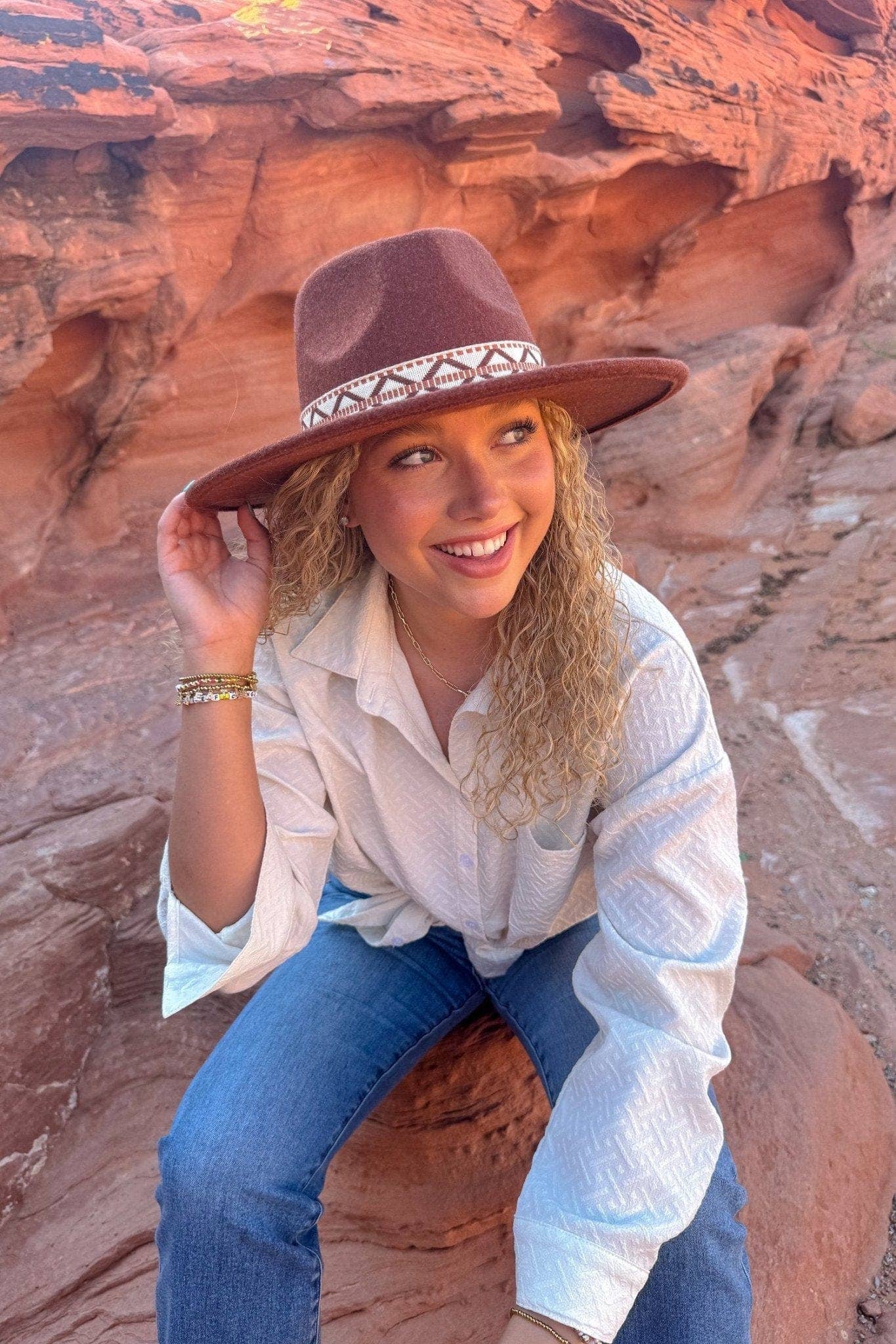 MiMi Wholesale - VFE0005 Geometric Band Felt Panama Hat: Oatmeal