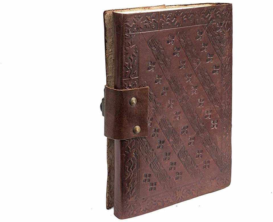 Tuzech Leather - TUZECH Genuine House Leather Journal Notebook Vintage Style Diary with Engraved Rose Brown (7 Inches)
