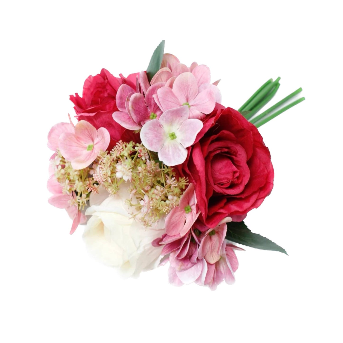 Angel Isabella - 12"-Rose Hydrangea Pre-tied bouquet Faux Flowers: Mixed Hotpink blush