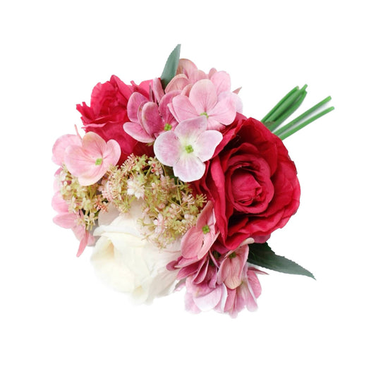 Angel Isabella - 12"-Rose Hydrangea Pre-tied bouquet Faux Flowers: Mixed Hotpink blush
