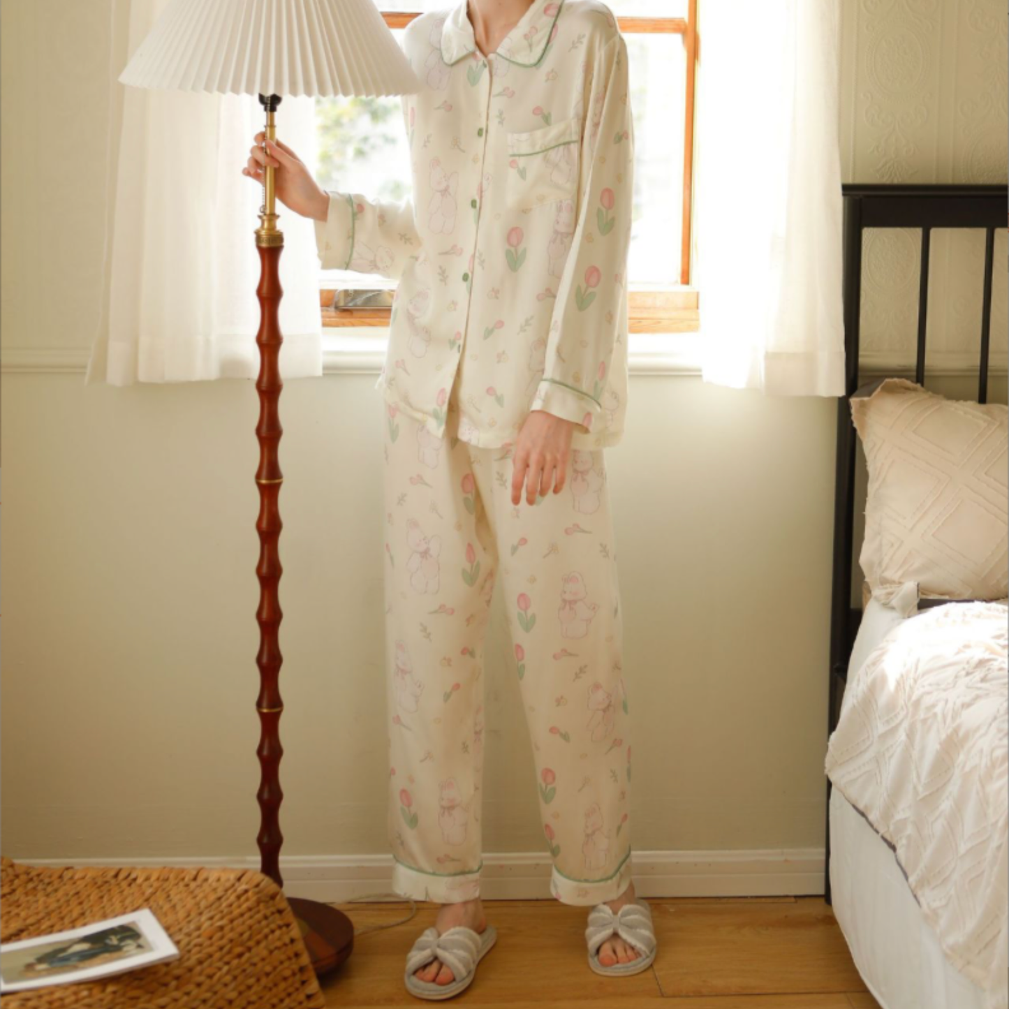 DrifWoo - Spring Bunny Print Pajama Set – Soft & Cozy Sleepwear  Easte: L