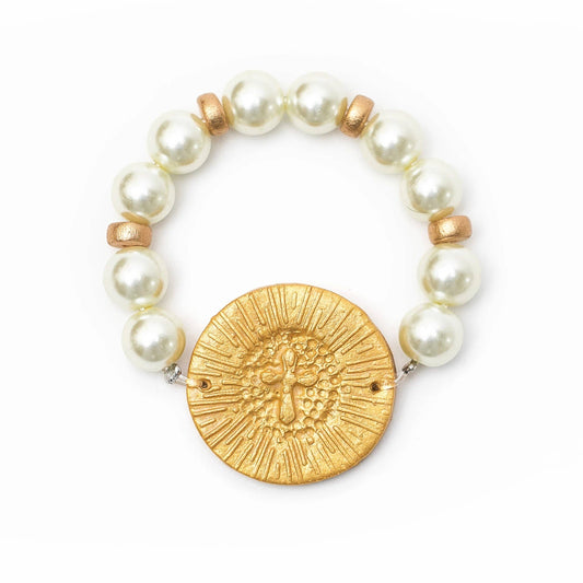 Hidden Truth Jewelry - Pearl with Victory Cross Bracelet