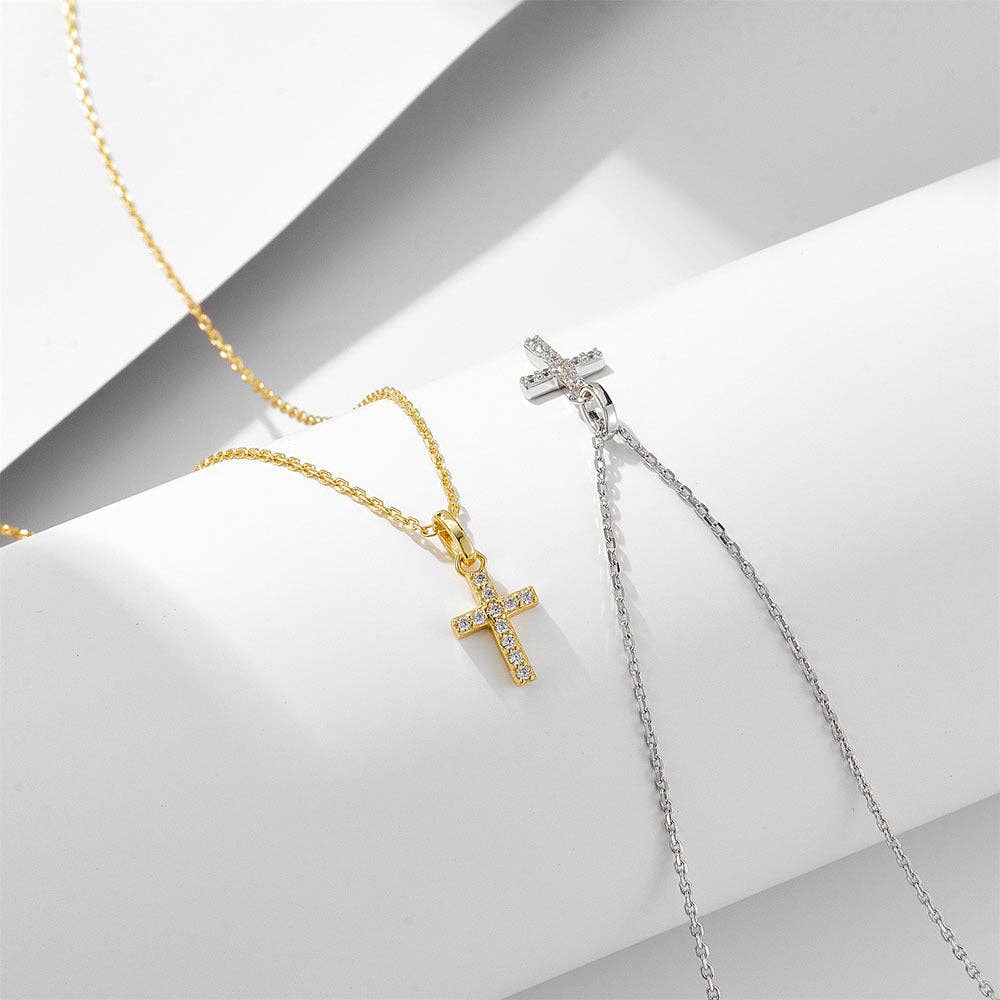 Perimade & Co. LLC - Dainty Cross Charm Pendant Necklace in 925 Sterling Silver: Silver