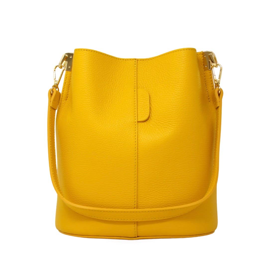 German Fuentes Handbags - GF2554 GENUINE ITALIAN LEATHER BUCKET BAG: CAMEL