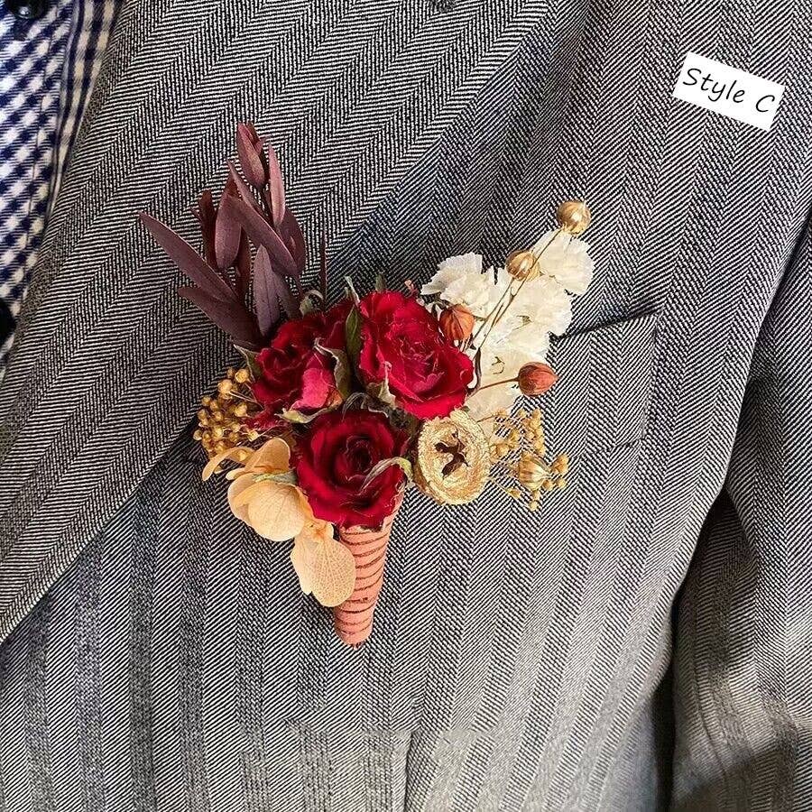 Sweet Home Deco - Dried Flower Mini Floral Bouquet, Boho Greenery Boutonniere: Style E