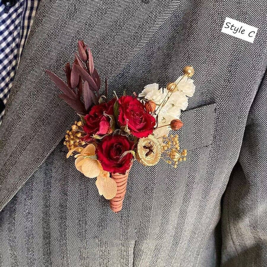 Sweet Home Deco - Dried Flower Mini Floral Bouquet, Boho Greenery Boutonniere: Style C
