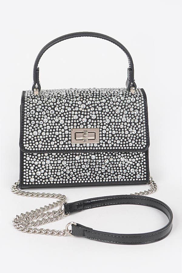 Shop Neighbors - Hot Fix Stones Metallic Top Handle Bag: SILVER