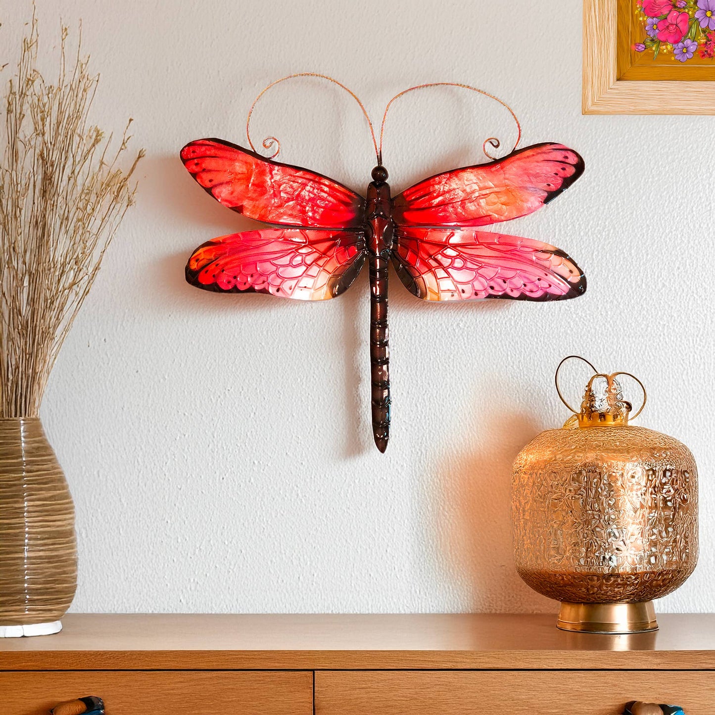 Eangee Home Design - Dragonfly Wall Decor Red And Black, w/ Capiz, Outdoor Safe