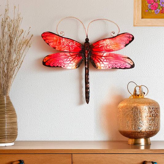 Eangee Home Design - Dragonfly Wall Decor Red And Black, w/ Capiz, Outdoor Safe