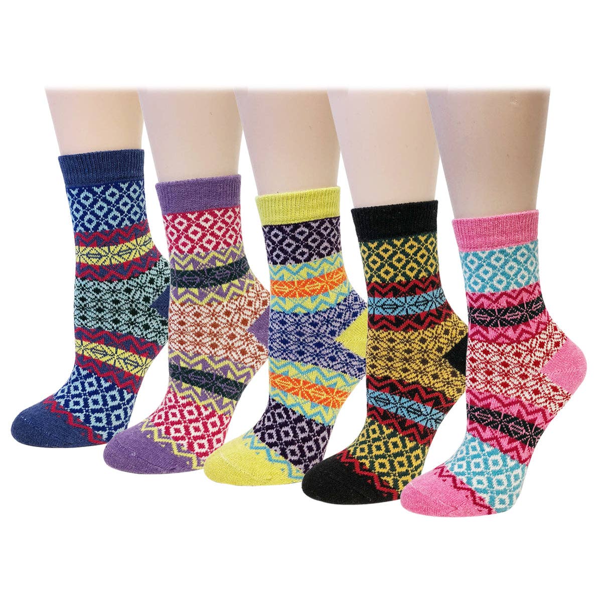 Wrapables.com - Wrapables Women's Thick Winter Warm Wool Socks (Set of 5): Boho