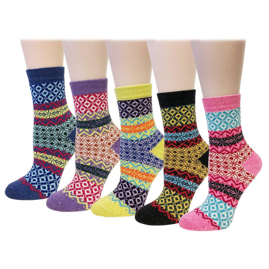 Wrapables.com - Wrapables Women's Thick Winter Warm Wool Socks (Set of 5): Boho