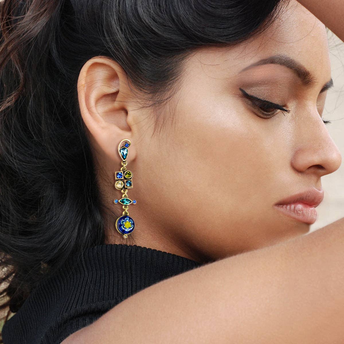 Sweet Romance Jewelry - Millefiori Glass Modern Art Earrings E512: BL - Blue