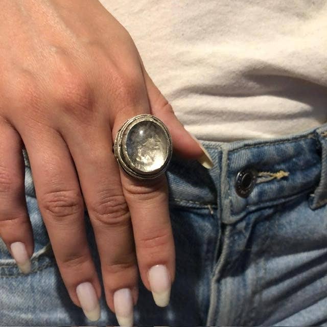 Volare - Open-Shank quartz coin-inside warrior Ring