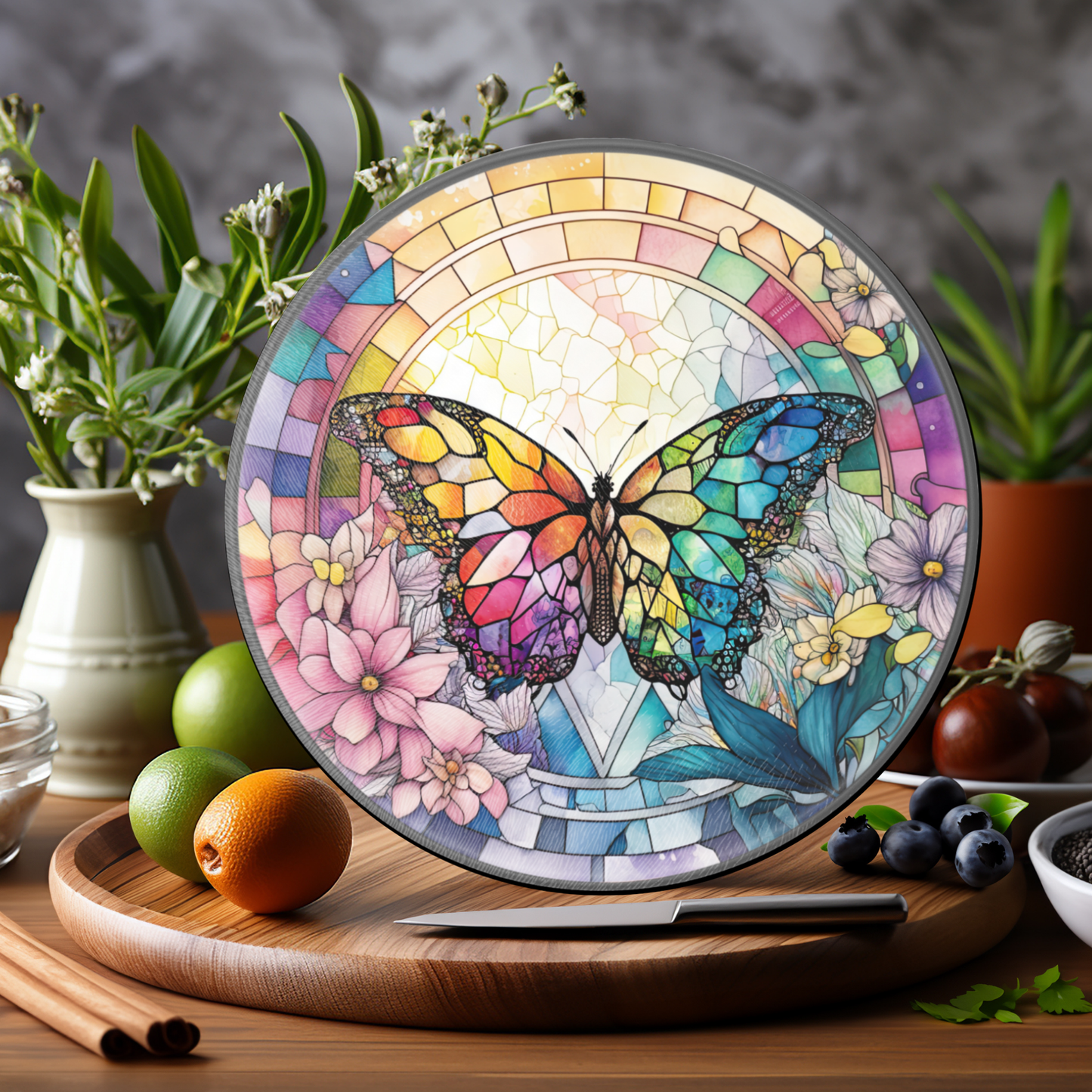 Fernville Creations - Butterfly Charcuterie / Cutting Board, Tempered Glass: 12 - Inch