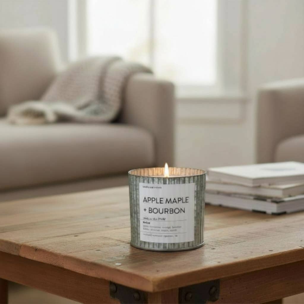 Anchored Northwest - Apple Maple Bourbon Wood Wick Candle, Rustic Farmhouse Decor: 10oz