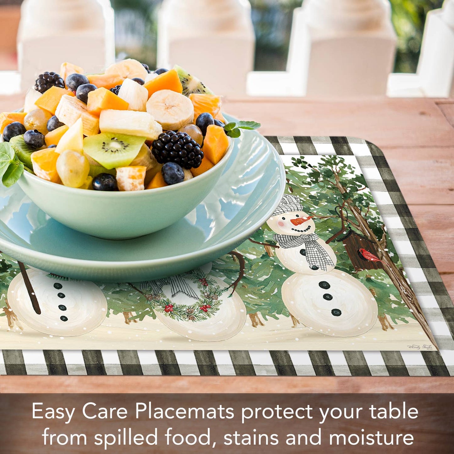 CounterArt/Highland Home/Thirstystone - Plaid Snowmen Reversible Rectangular Plastic Placemat