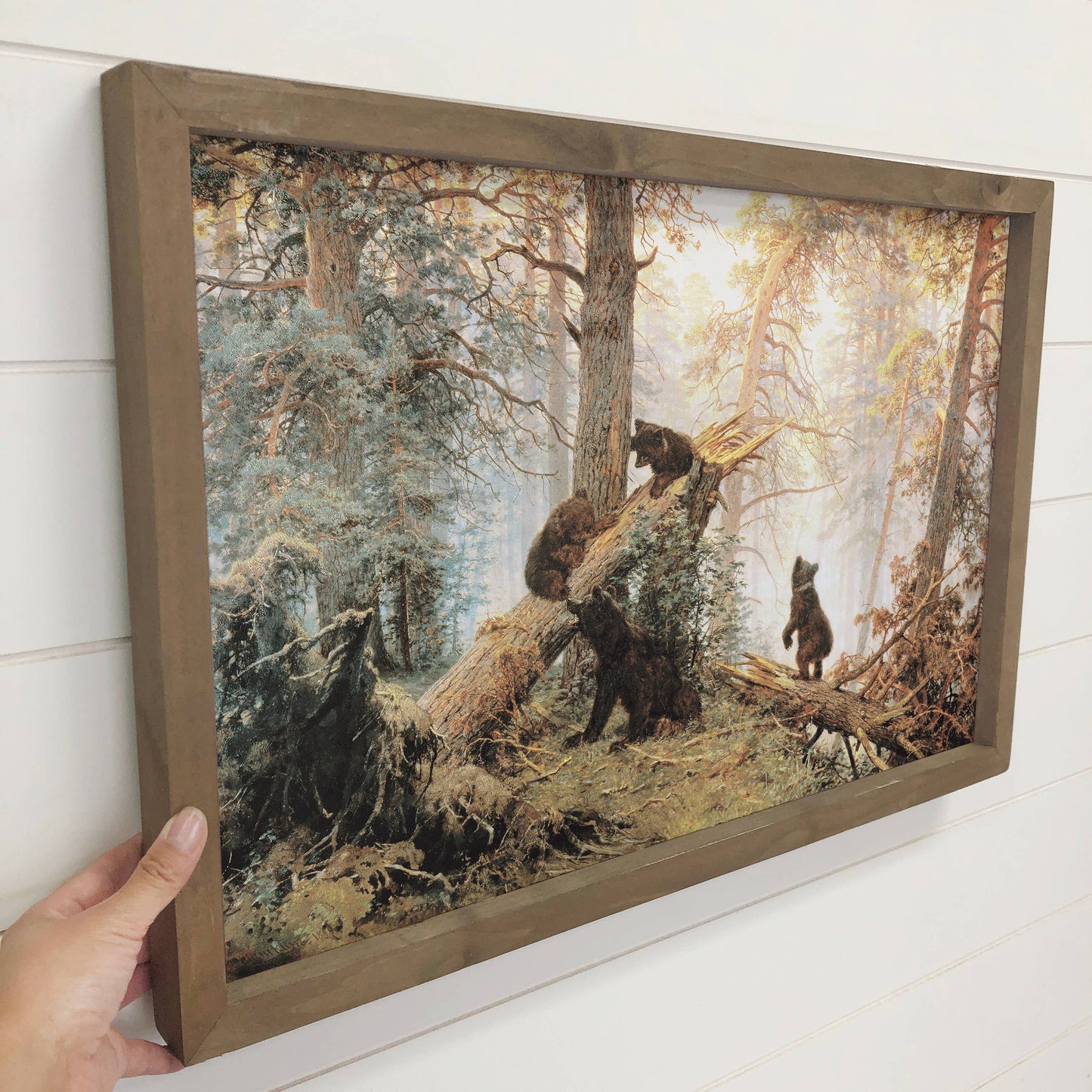 Hangout Home - Baby Bears in the Forest - Framed Animal Art - Cabin Art: 24x36" Extra Large Canvas Art with Thick Wood Frame