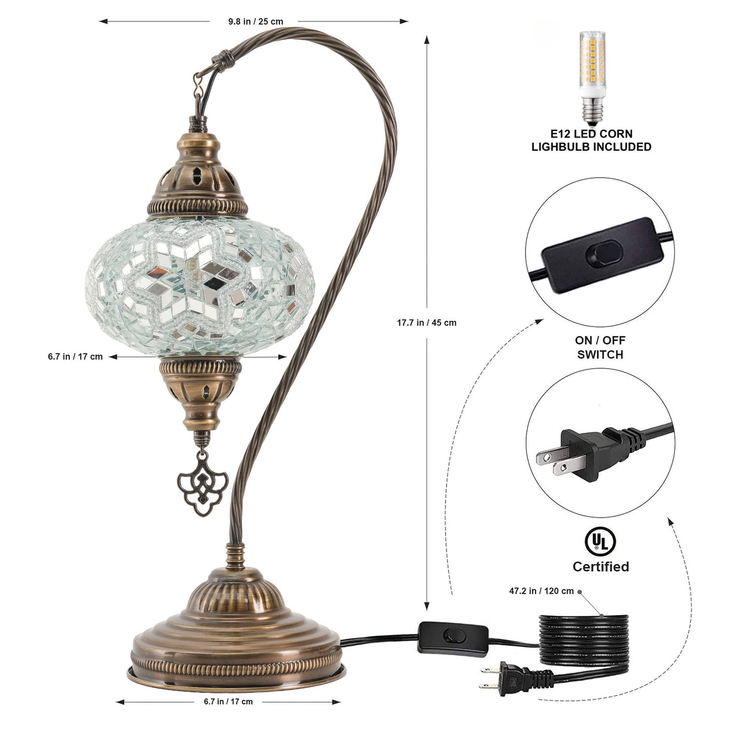 Mozaist LLC - Mozaist Handmade Turkish Mosaic Swan Table Lamp White