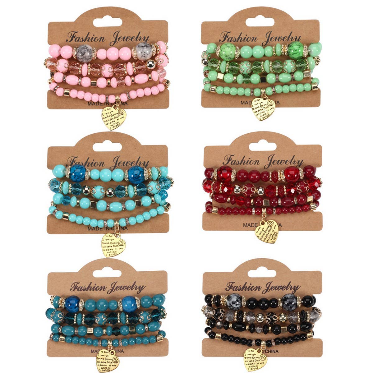 NINEXIS - CWMM10451_BOHO BEADED HEART BRACELET SET 4PCS ELASTIC: TYPE11 / (OS) 1