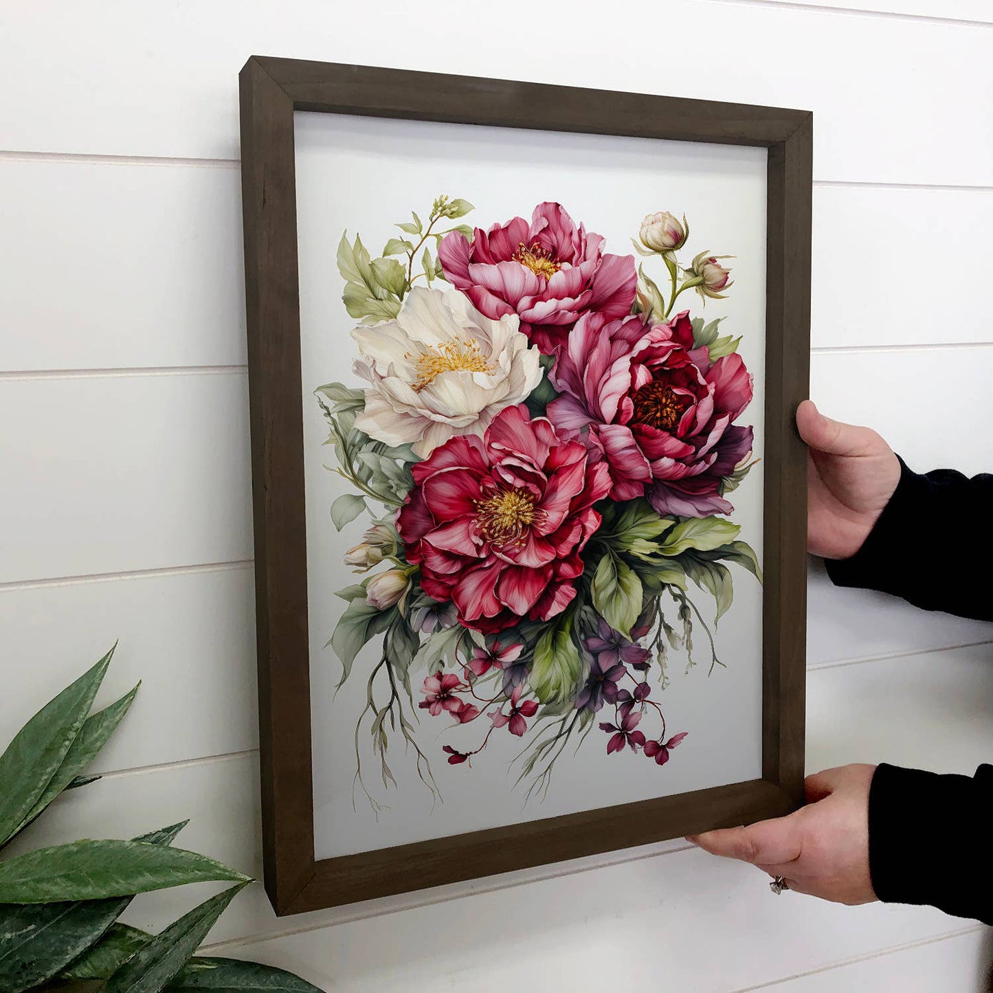 Hangout Home - Red Peony Blooms  -Nature Canvas Art - Wood Framed Wall Art: 24x36" Extra Large Canvas Art with Thick Wood Frame