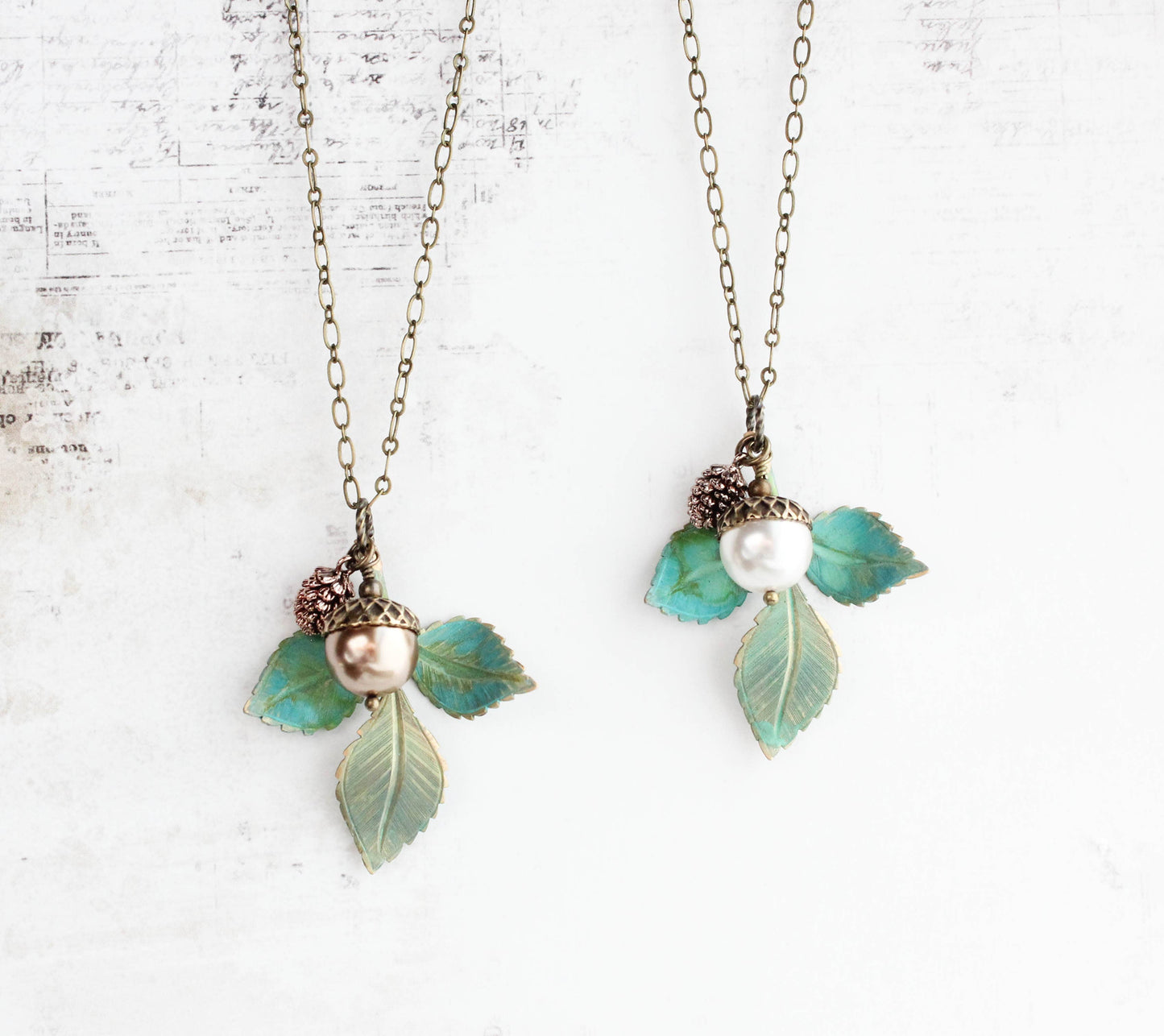 A Pocket of Posies - Charm Necklace - Verdigris Patina Branch: 18 inches / 3. Ivory Cream