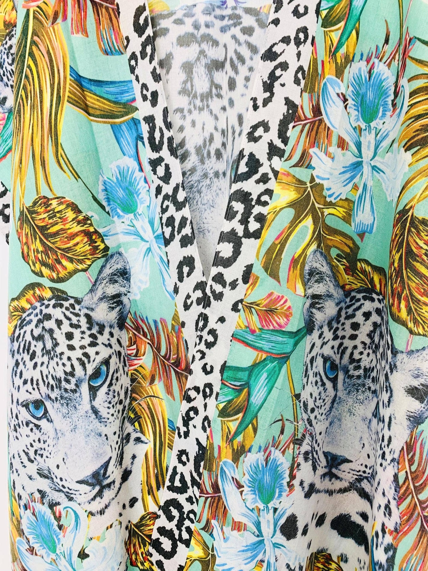 JC Sunny Fashion - Aqua  Tropical Leopard Kimono