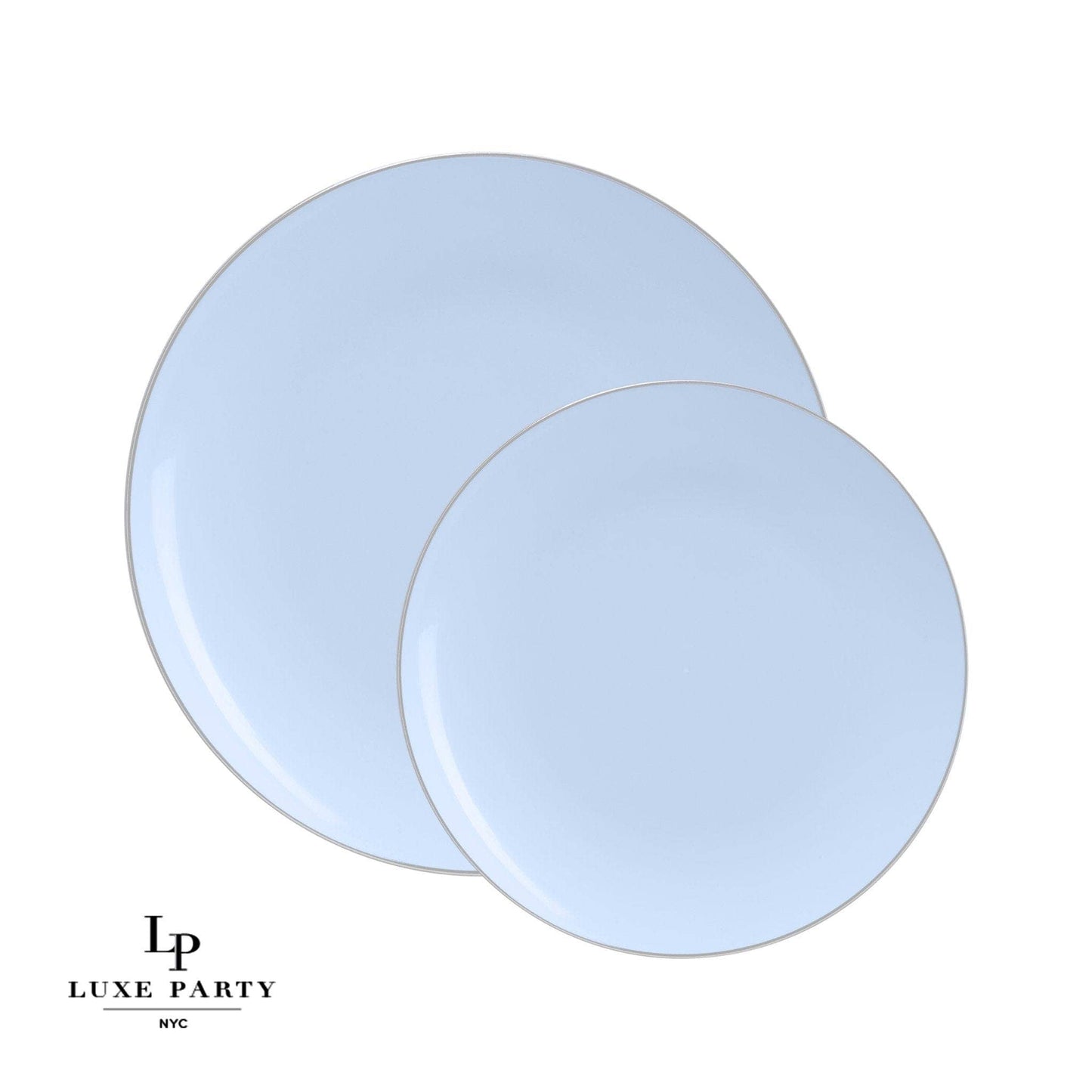 Luxe Party - Round Ice Blue • Silver Plastic Plates | 10 Pack: 7.25" Appetizer Plates