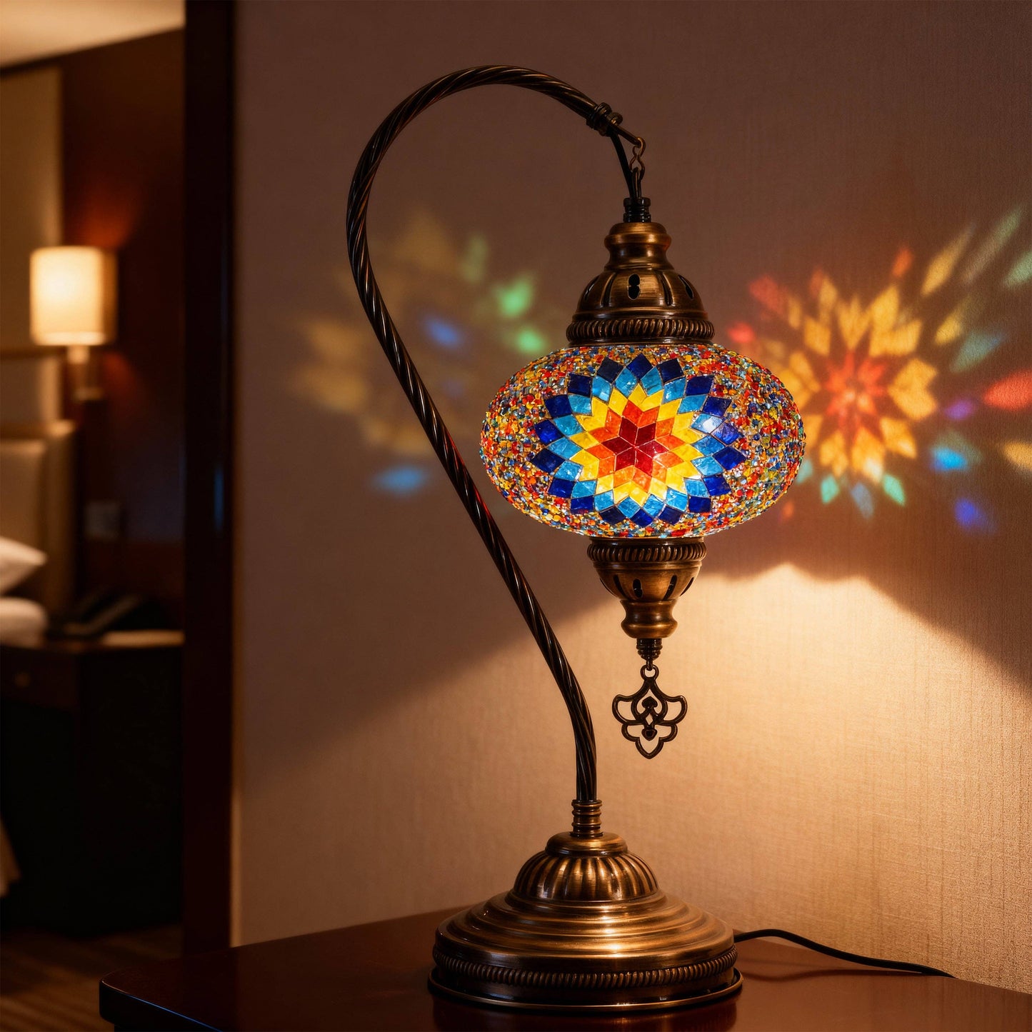 Mozaist LLC - Mozaist Handmade Turkish Mosaic Swan Table Lamp Rainbow