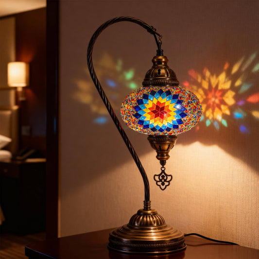 Mozaist LLC - Mozaist Handmade Turkish Mosaic Swan Table Lamp Rainbow