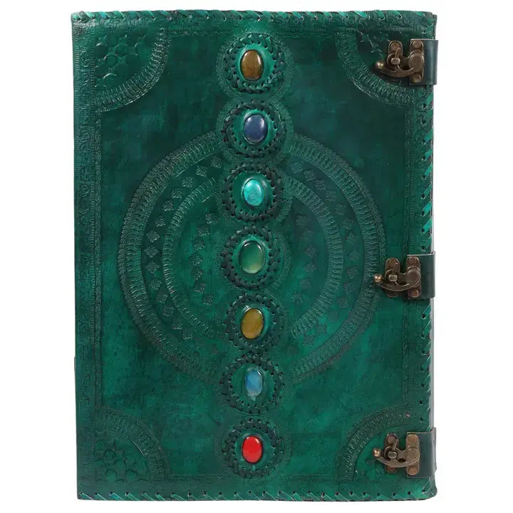 Tuzech Leather - Tuzech Handmade Vintage Seven Chakra Stone Embossed Diary: Brown / 10 x 7 inch / Unlined