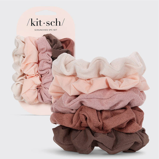 KITSCH - Assorted Textured Scrunchies 5pc Set - Terracotta